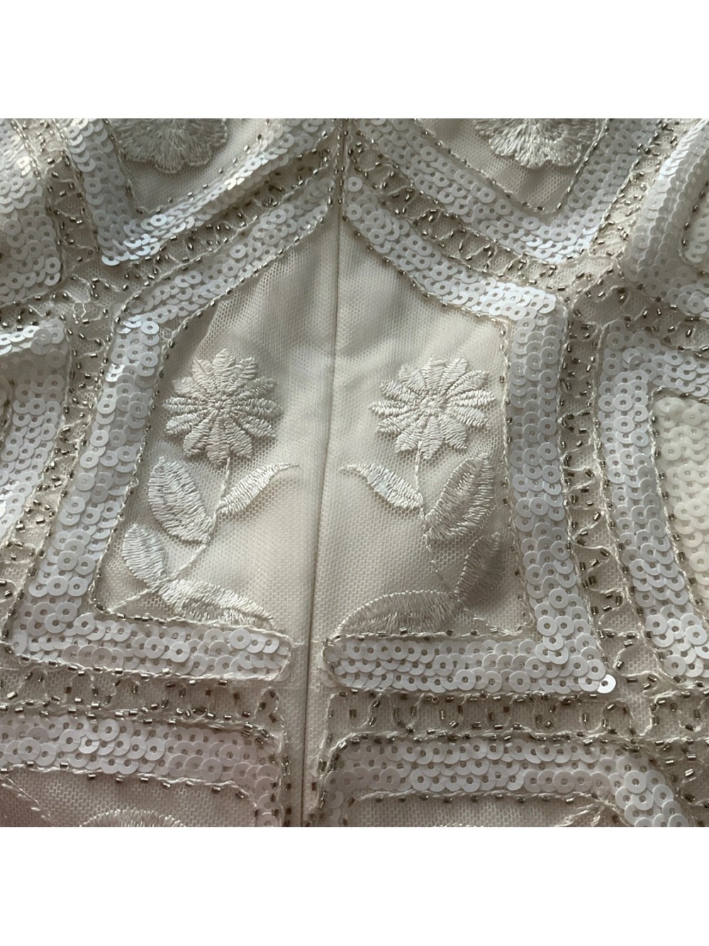 Lulu's Ivory Embroidered Beaded Mesh Short-Sleeve Shift Dress - Picture 6 of 9